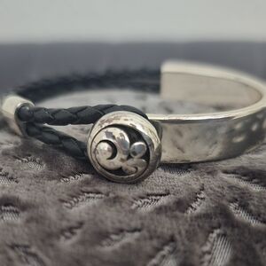 Brighton Silver  Contempo Bracelet with Black Braided Accent